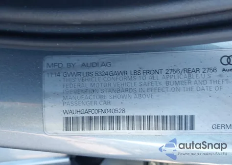 2015 Audi A6 3.0T Premium Plus из США, поврежденный, VIN WAUHGAFC0FN040528